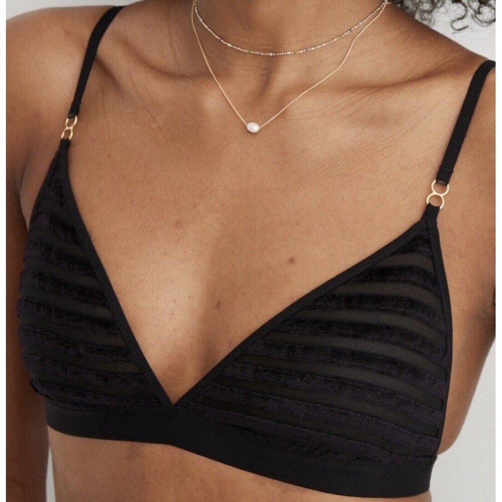 AERIE‎ Velvet Mesh Stripe Triangle Black Bralette SIZE SMALL NWT
